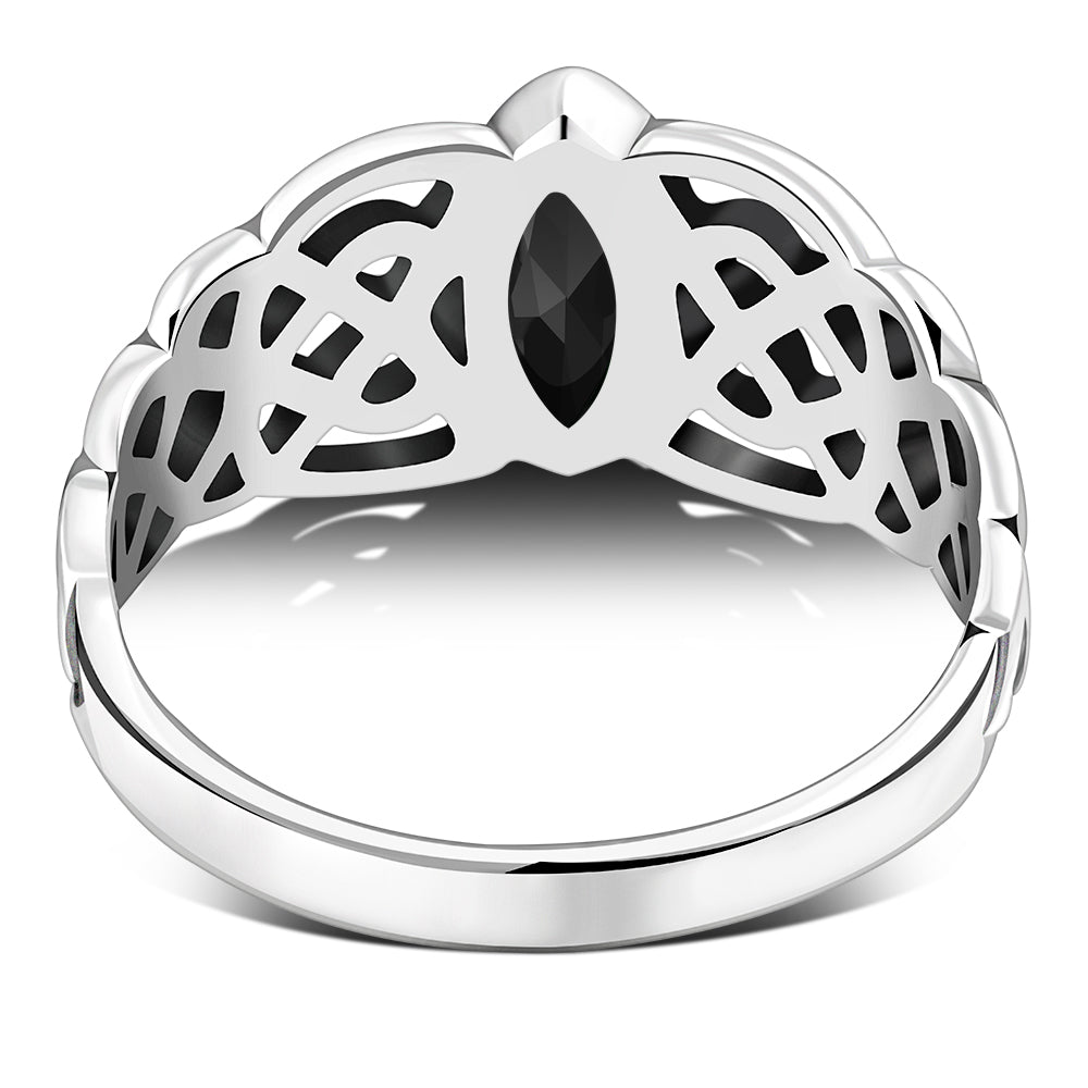 Marquise cut Black Onyx Celtic Silver Ring