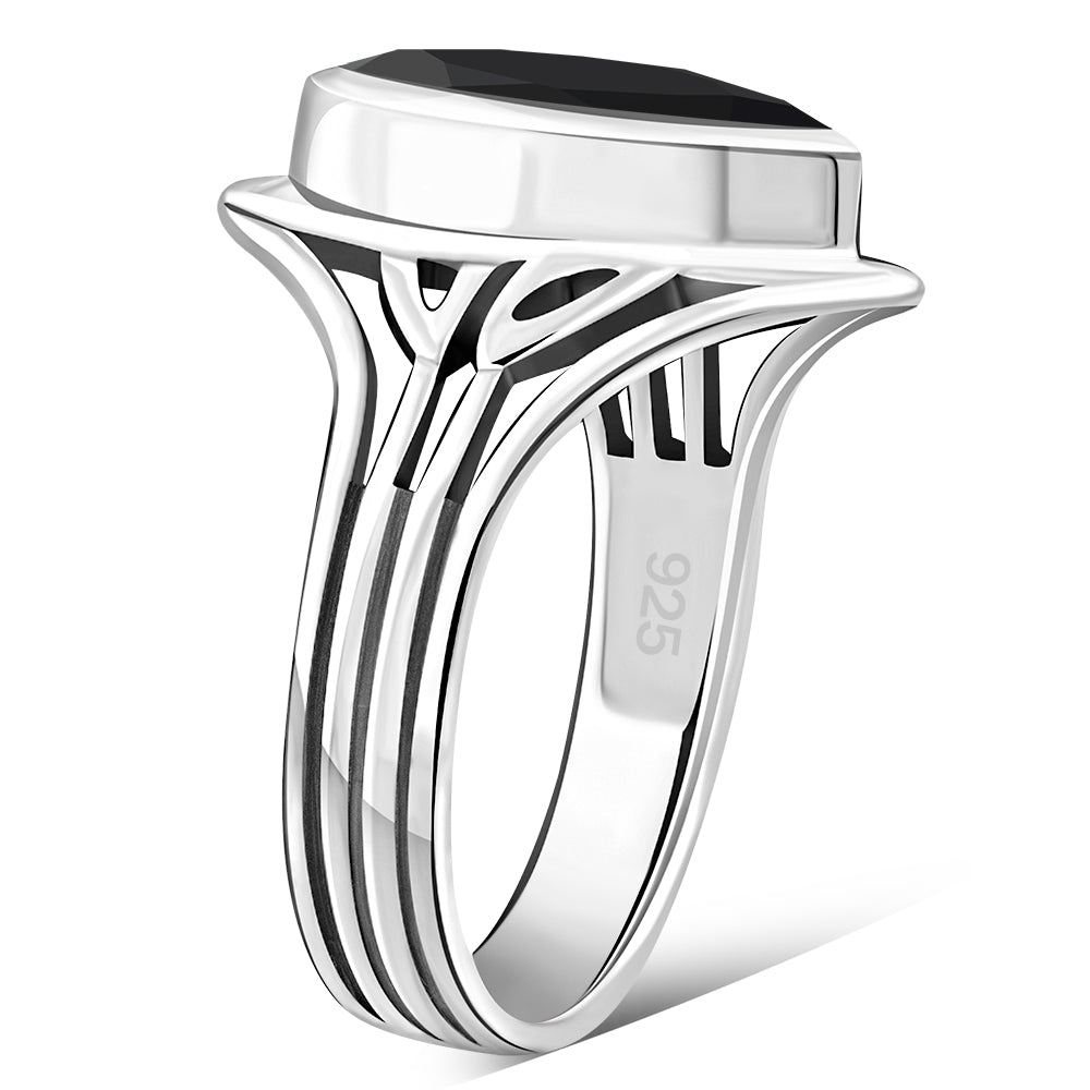 Large Faceted Black Onyx Silver ring
