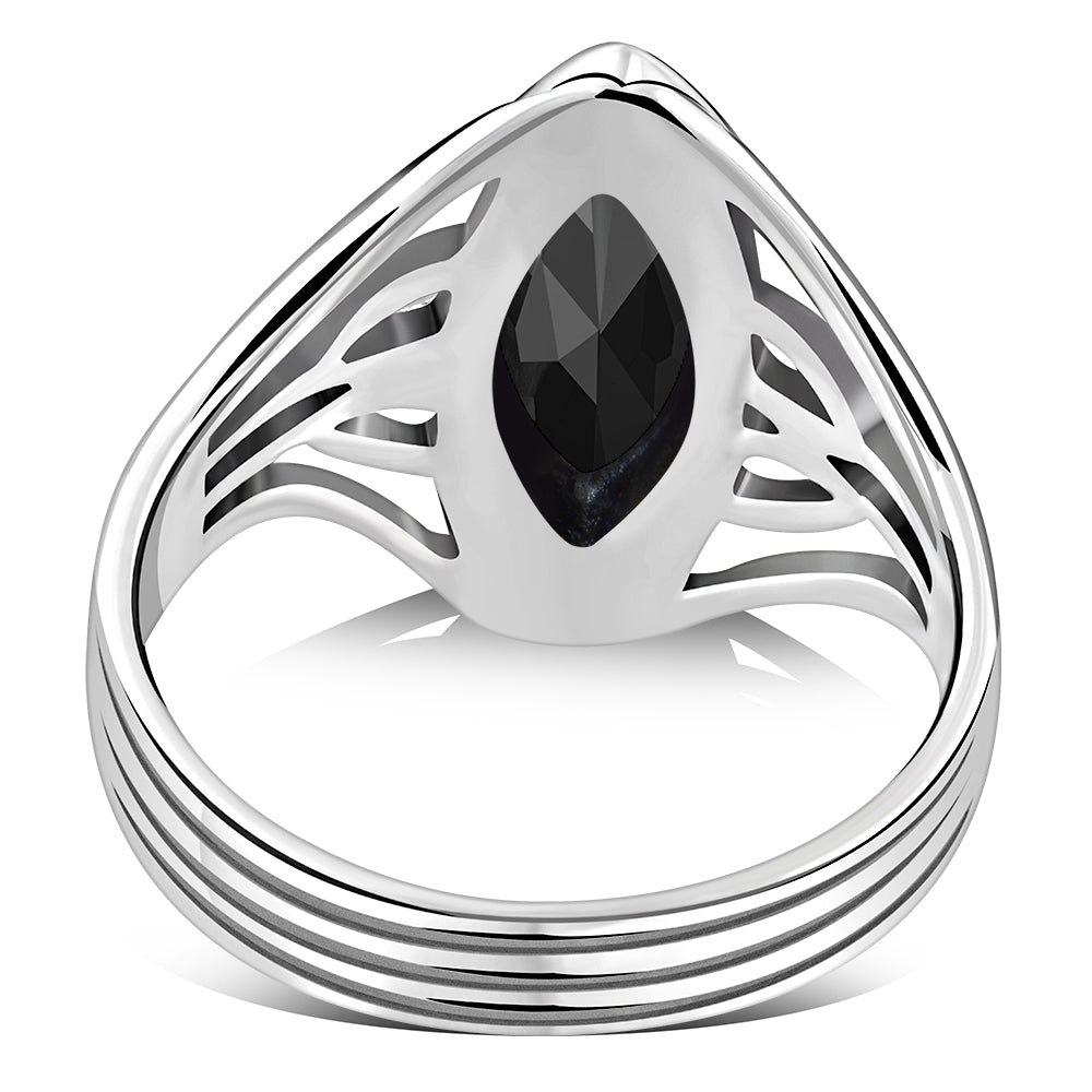 Large Faceted Black Onyx Silver ring