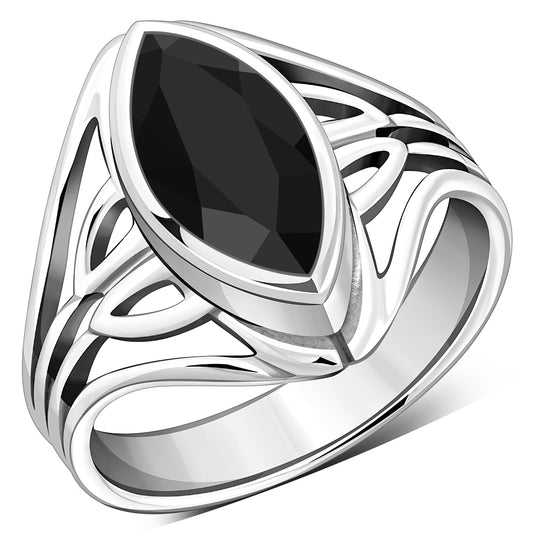 Large Faceted Black Onyx Silver ring