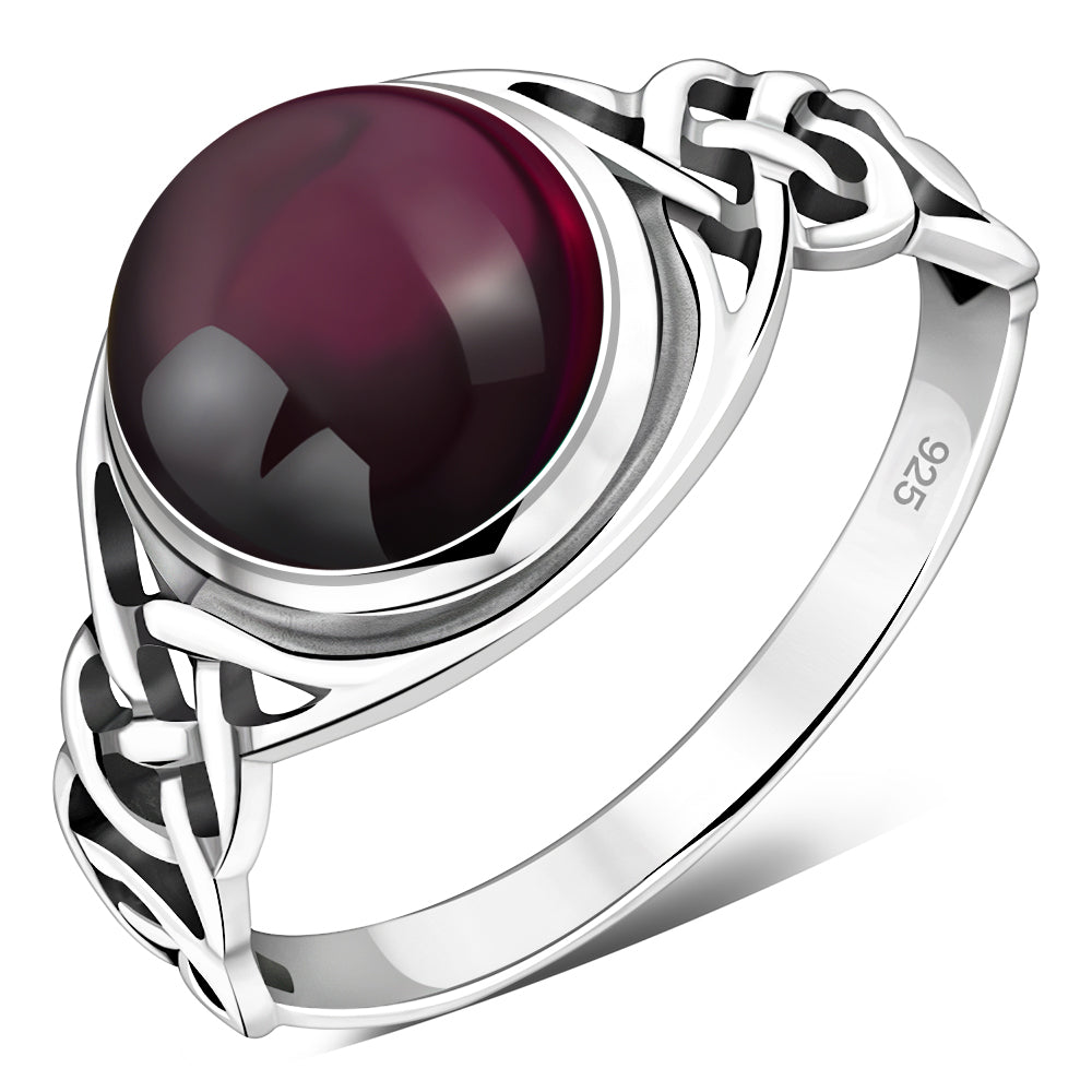 Garnet Stone Celtic Sterling Silver Ring