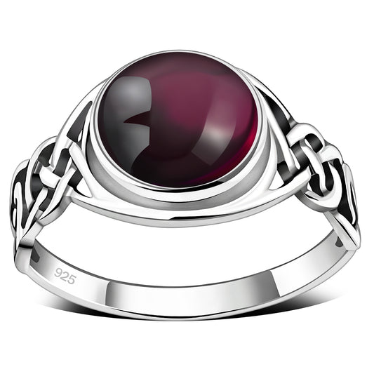 Garnet Stone Celtic Sterling Silver Ring