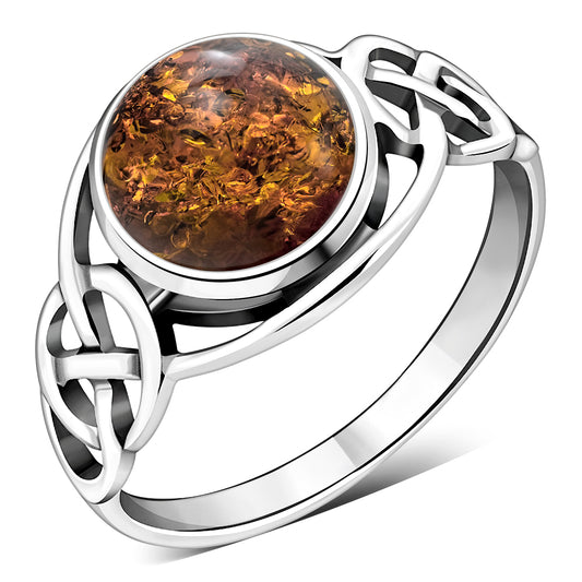 Baltic Amber Celtic Silver Ring