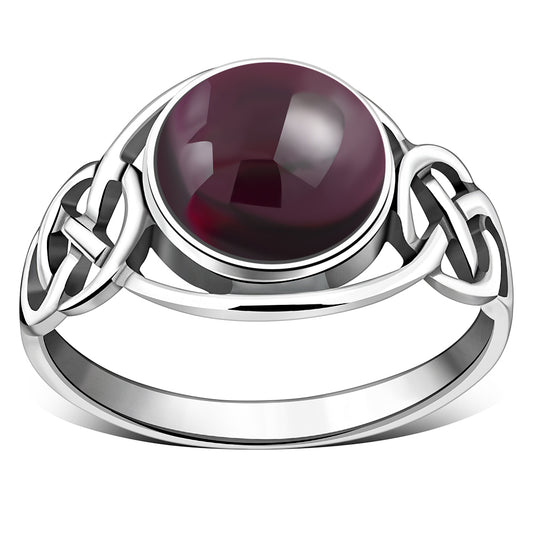 Garnet Stone Celtic Silver Ring