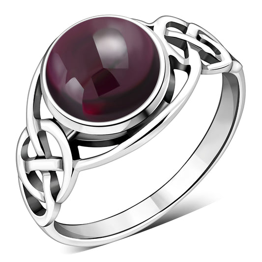 Garnet Stone Celtic Silver Ring