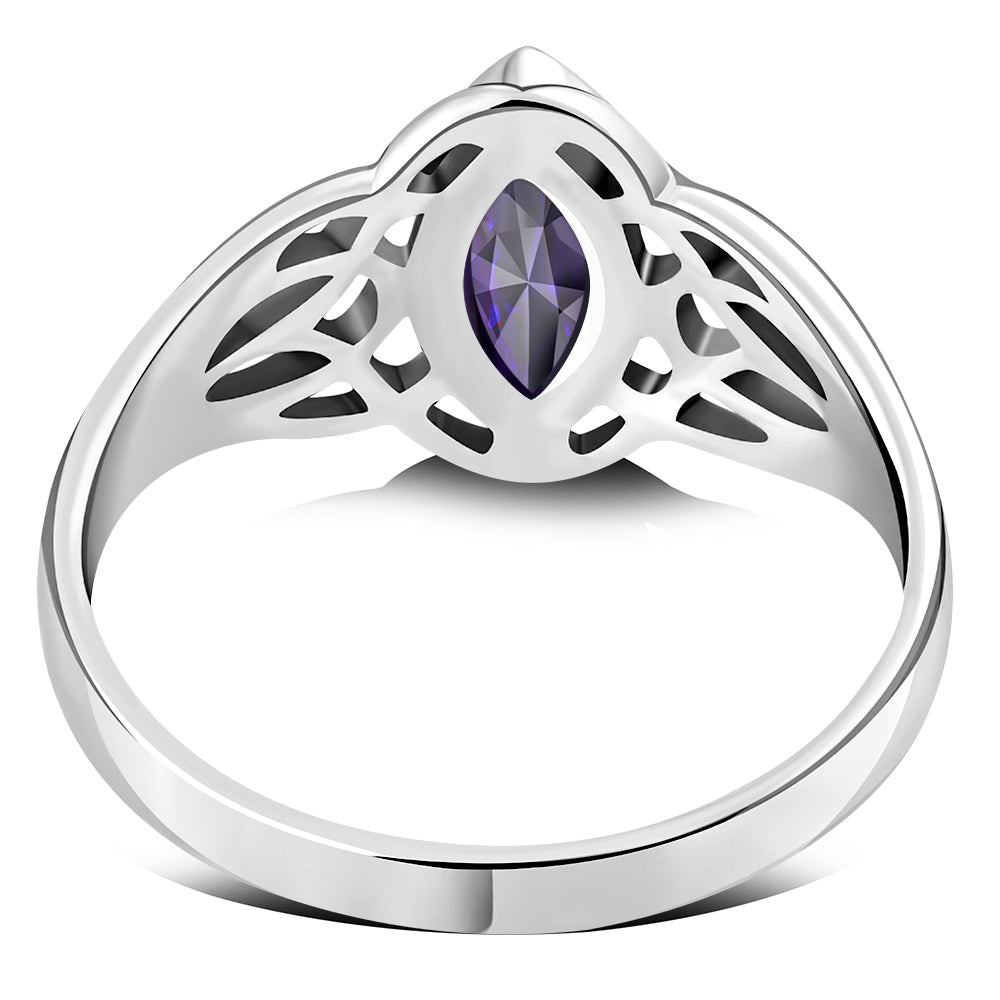 Celtic Knot Amethyst CZ Silver Ring