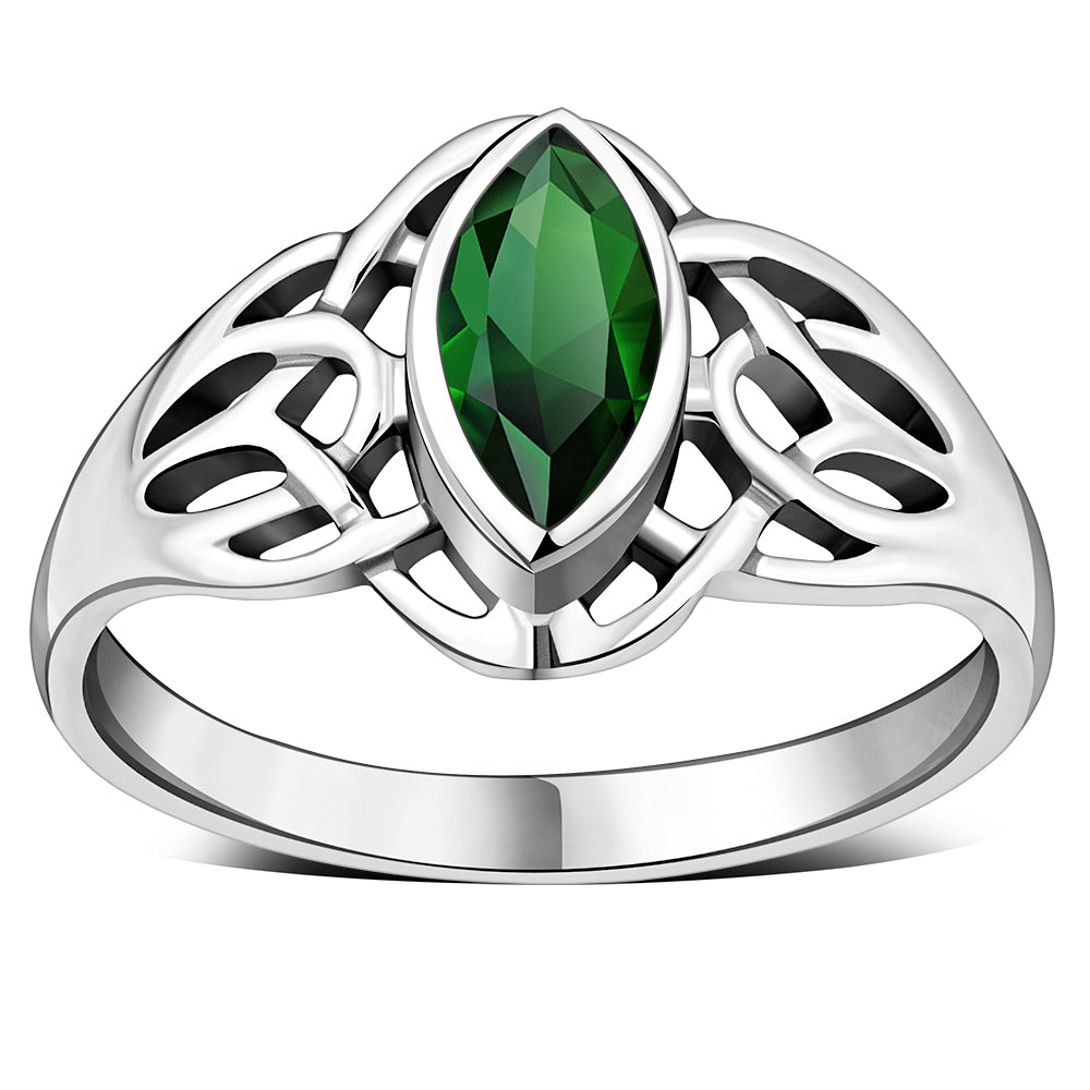 Celtic Knot Green CZ Silver Ring