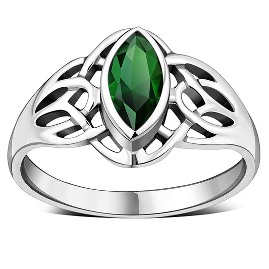 Celtic Knot Green CZ Silver Ring