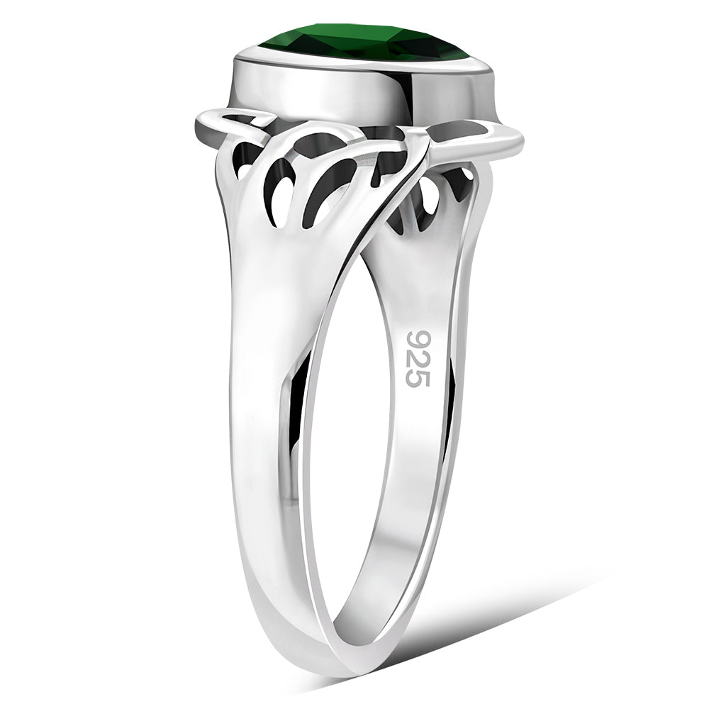 Celtic Knot Green CZ Silver Ring