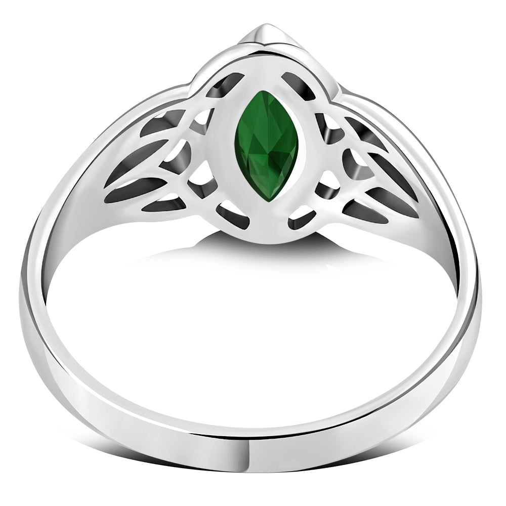 Celtic Knot Green CZ Silver Ring