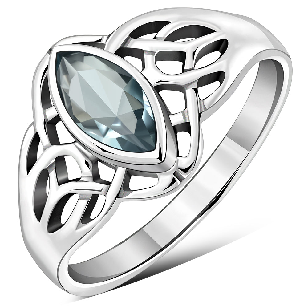 Celtic Knot Blue Topaz CZ Silver Ring