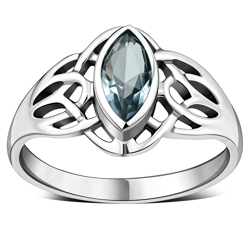 Celtic Knot Blue Topaz CZ Silver Ring