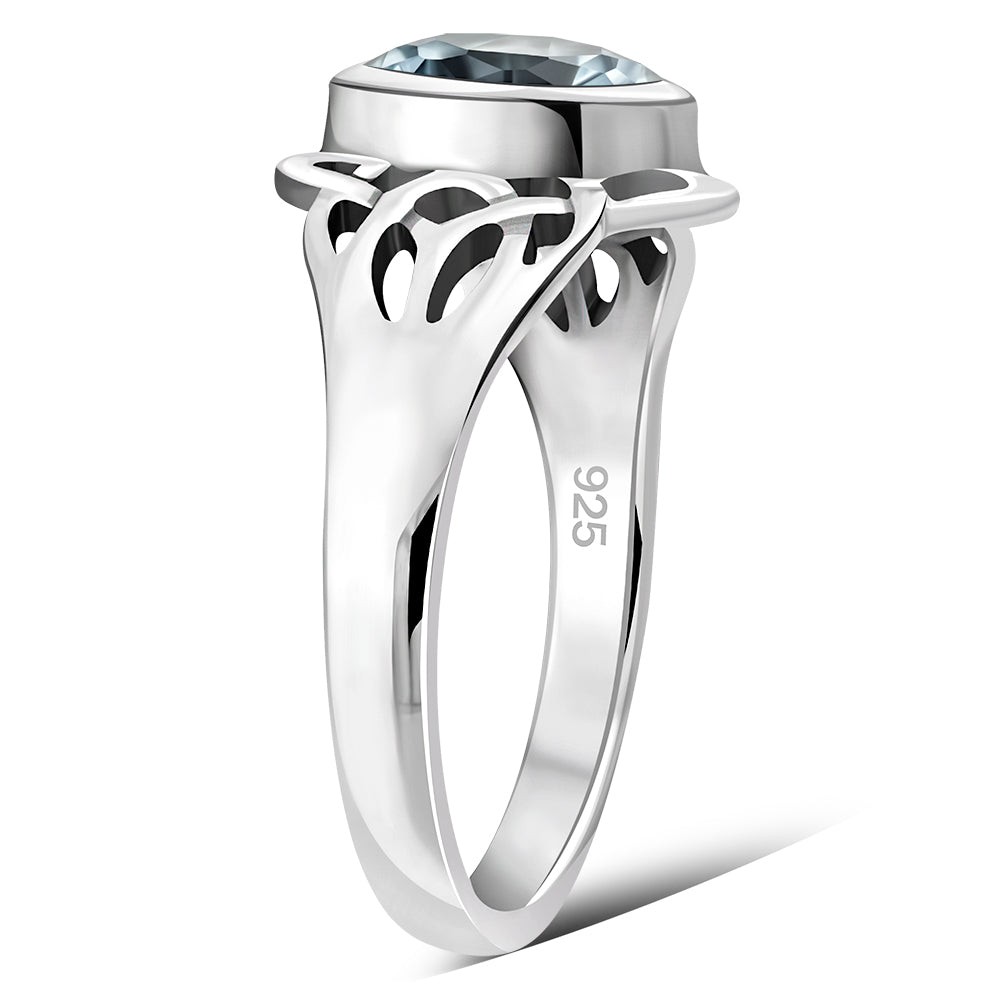 Celtic Knot Blue Topaz CZ Silver Ring