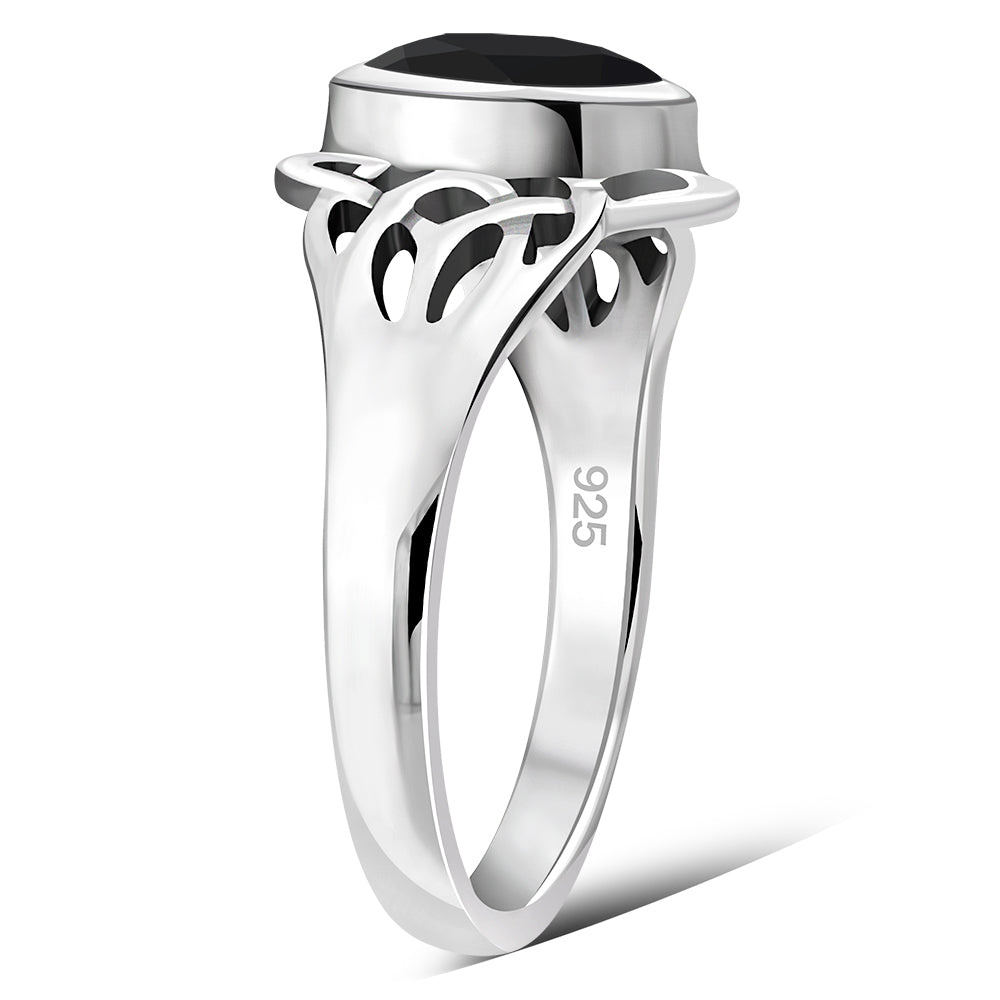 Celtic Knot Faceted Black Onyx Silver Ring
