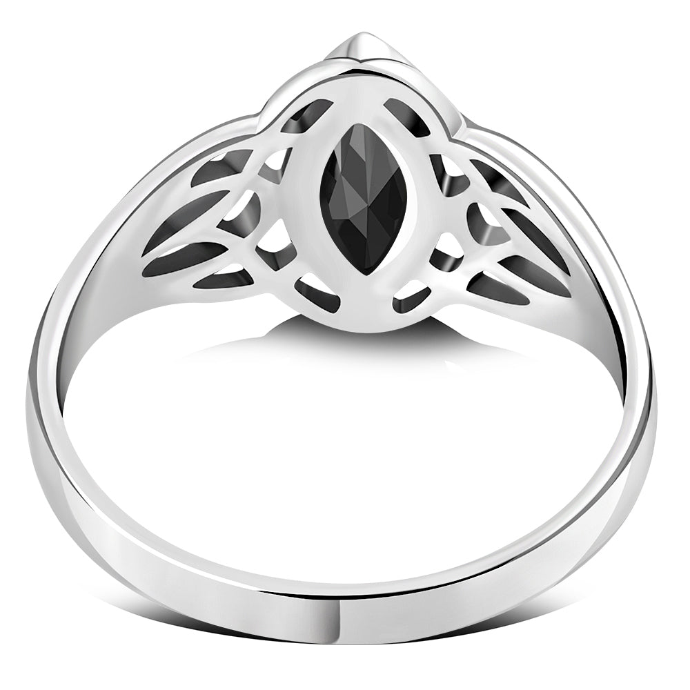 Celtic Knot Faceted Black Onyx Silver Ring
