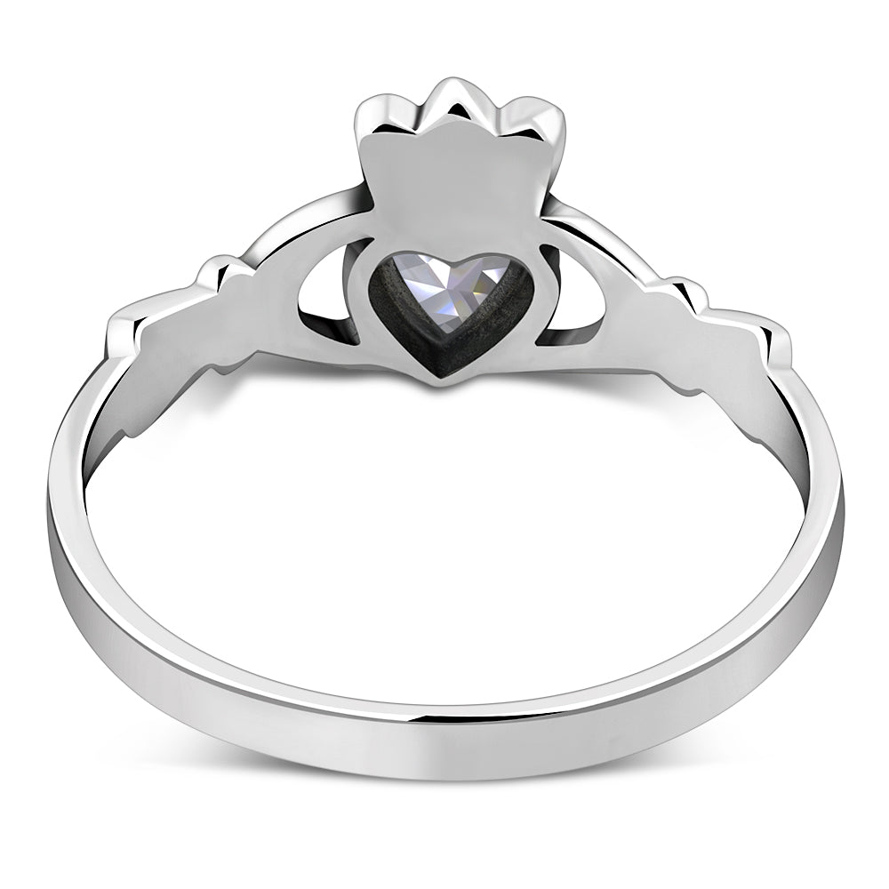 Clear CZ Irish Claddagh Silver Ring