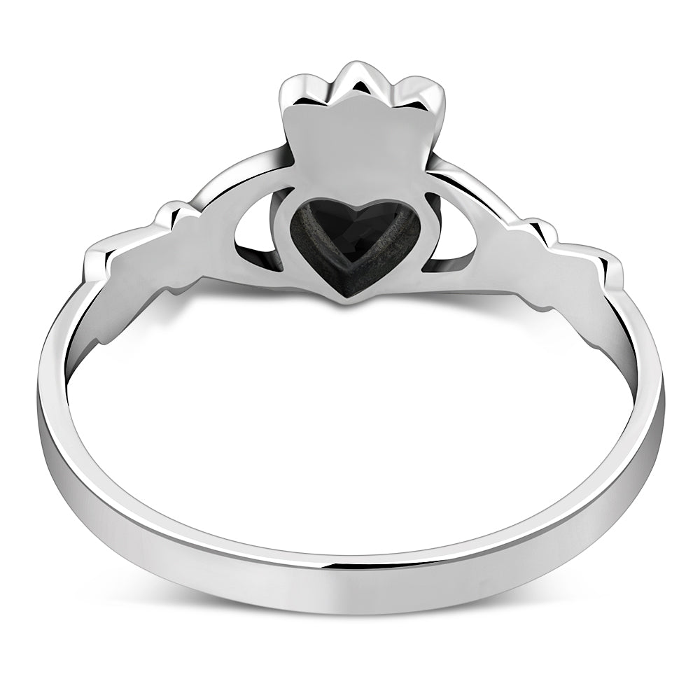 Faceted Black Onyx Claddagh Silver Ring