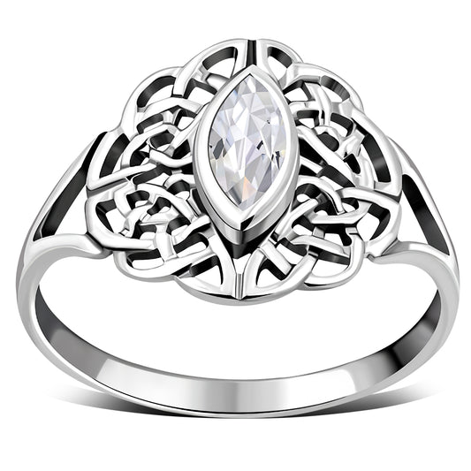 Celtic Knot Clear CZ Silver Ring