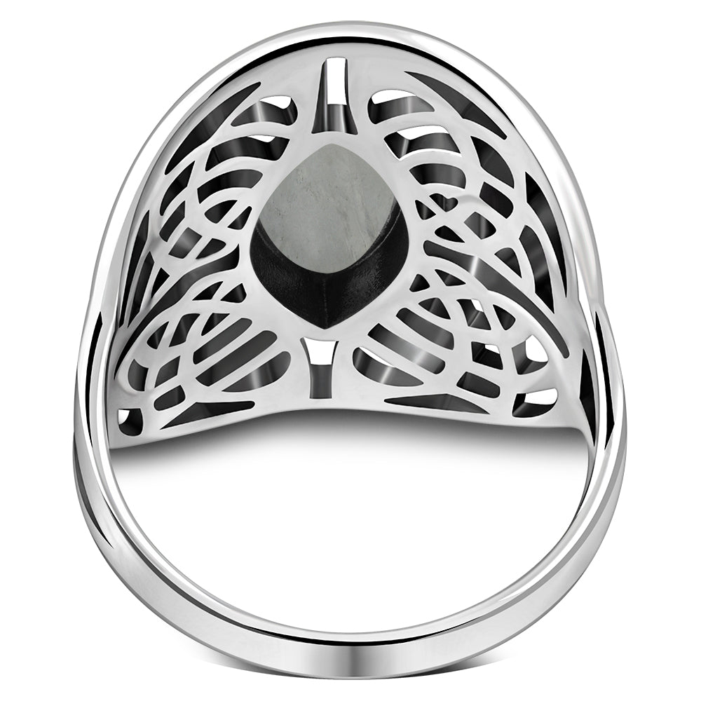 Large Mother Of Pearl Celtic Knot Silver Ring