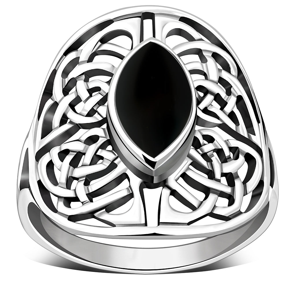 Large Black Onyx Celtic Knot Silver Ring