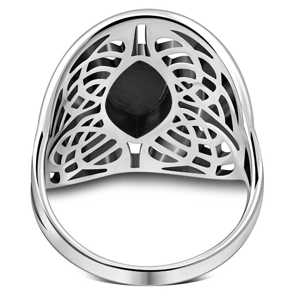 Large Black Onyx Celtic Knot Silver Ring