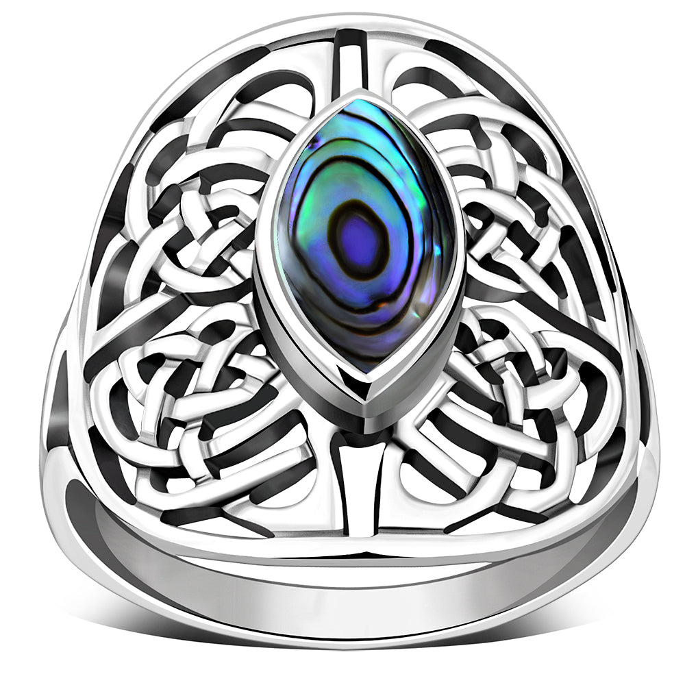 Large Abalone Shell Celtic Knot Silver Ring