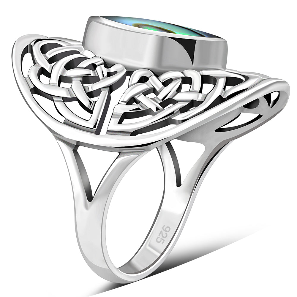 Large Abalone Shell Celtic Knot Silver Ring