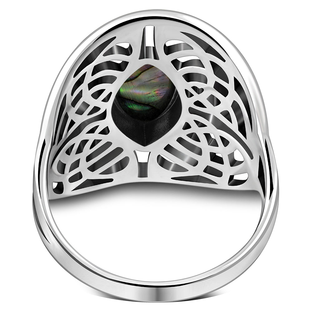 Large Abalone Shell Celtic Knot Silver Ring