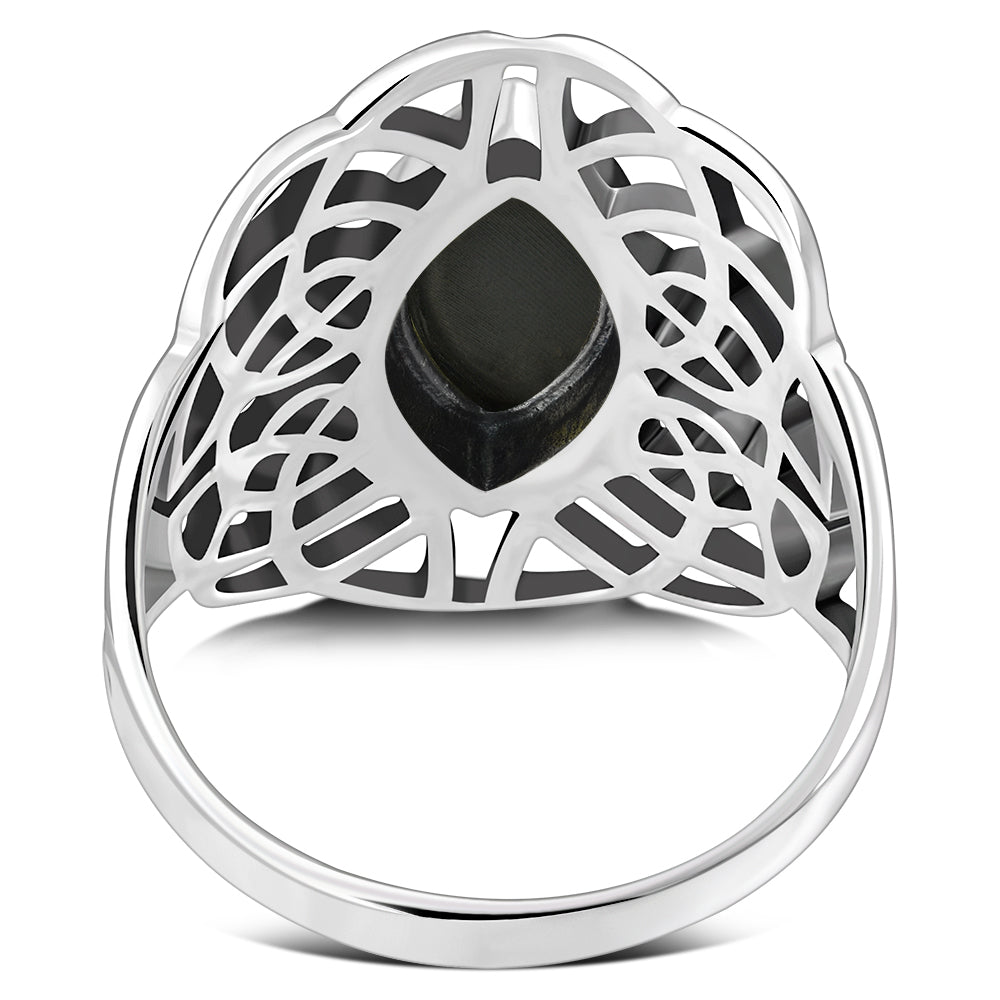 Large Black Onyx Celtic Silver Ring