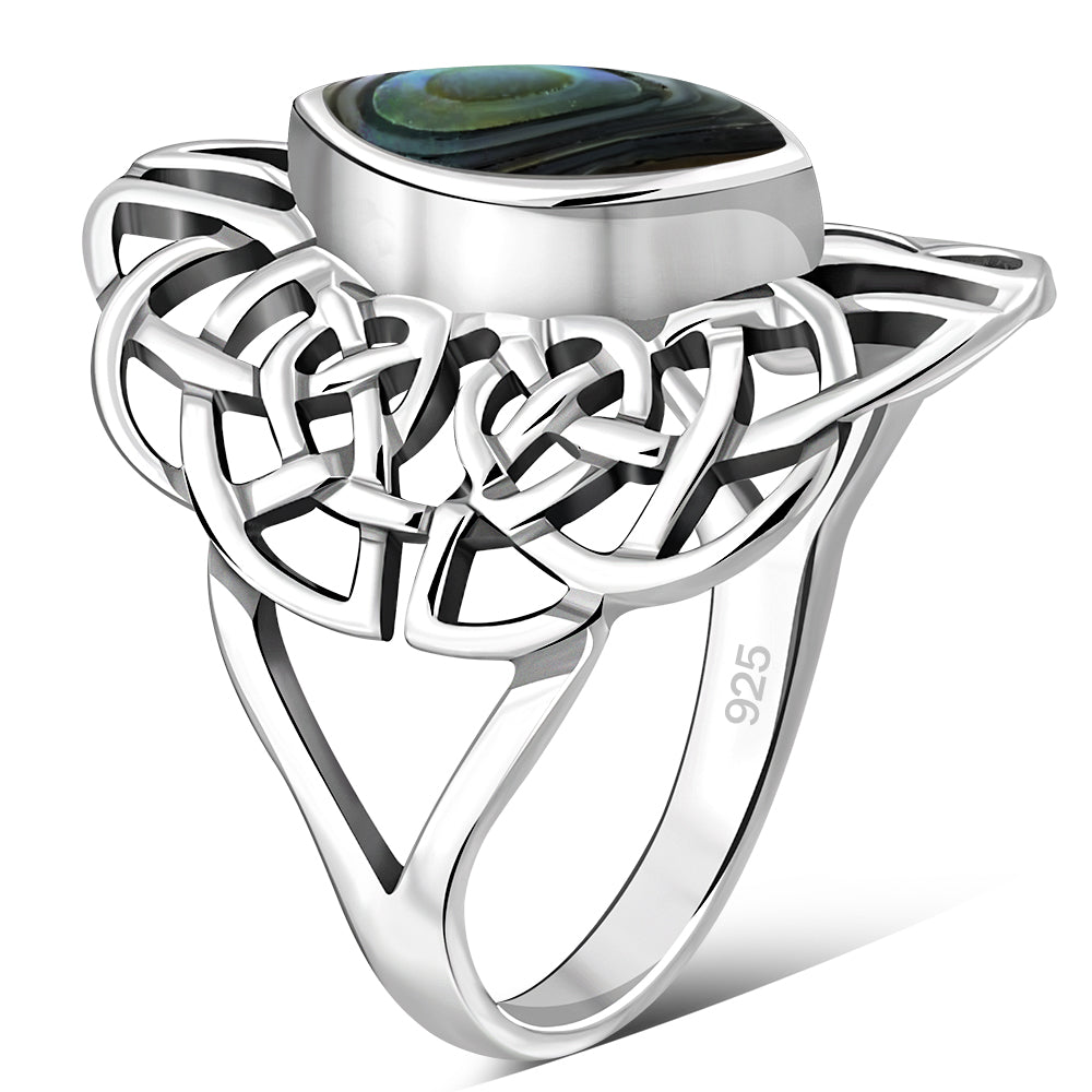 Large Abalone Shell Celtic Silver Ring
