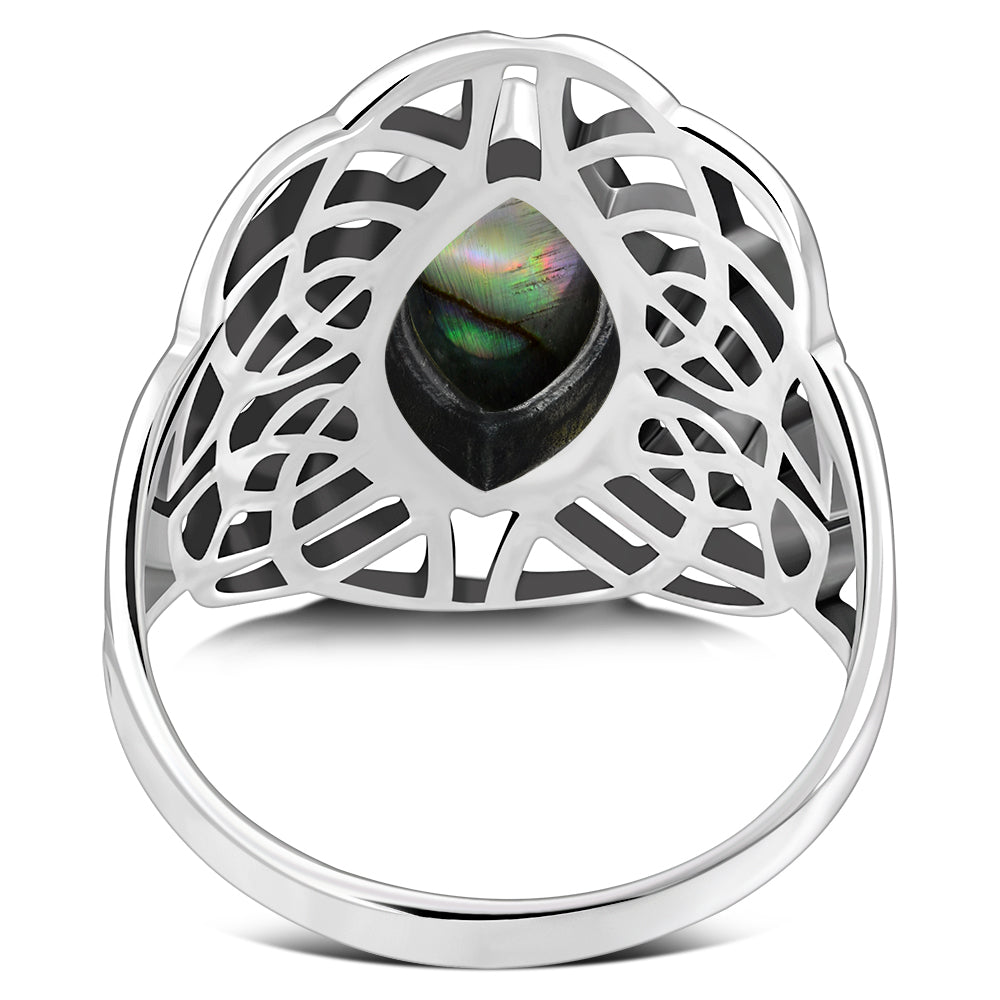 Large Abalone Shell Celtic Silver Ring