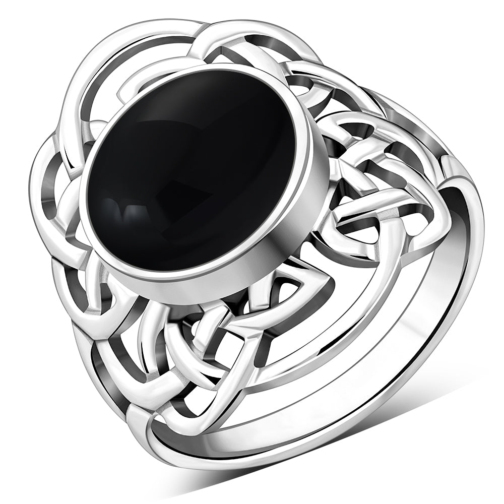 Black Onyx Celtic Sterling Silver Ring