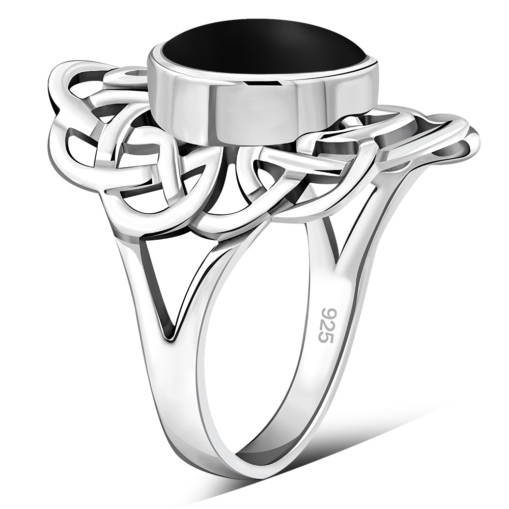 Black Onyx Celtic Sterling Silver Ring