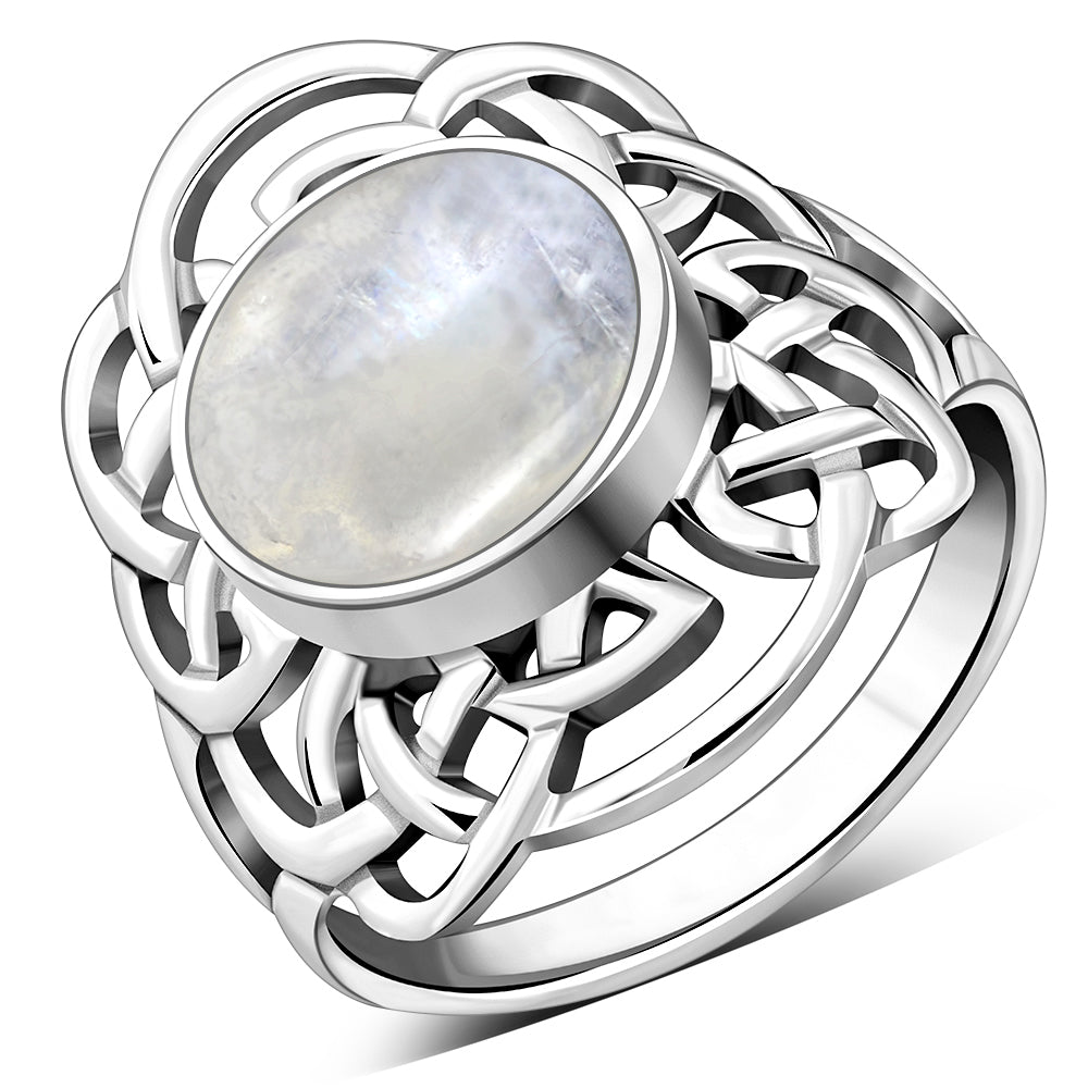 Rainbow Moonstone Celtic Sterling Silver Ring