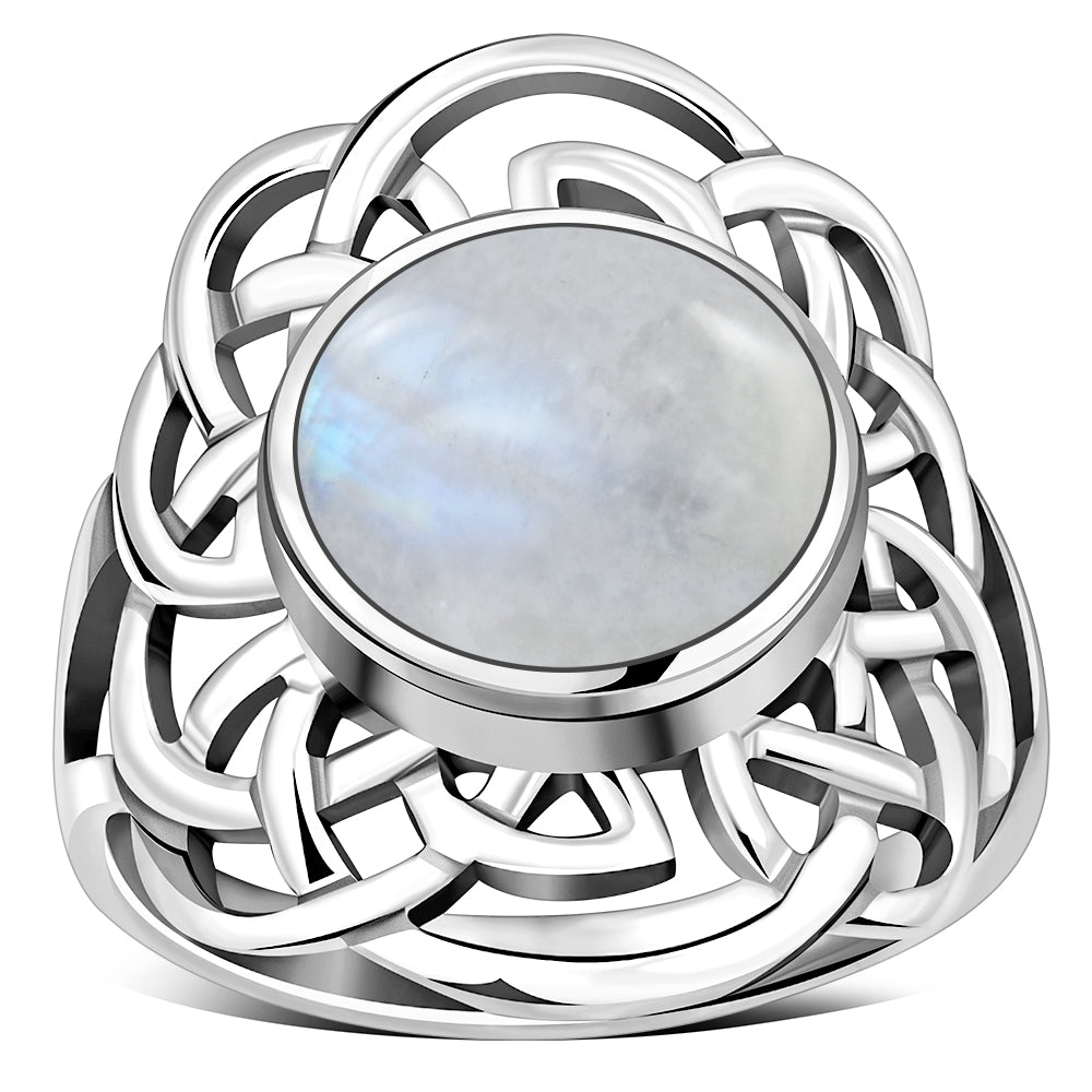 Rainbow Moonstone Celtic Sterling Silver Ring