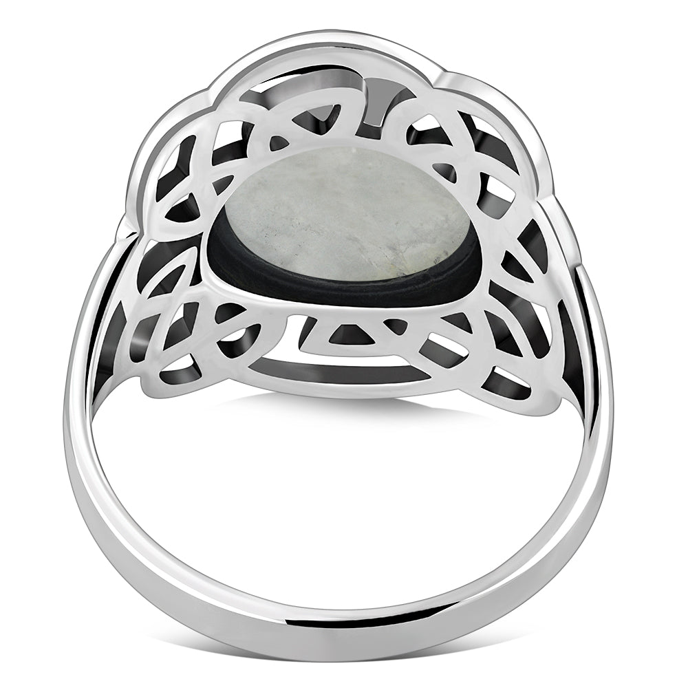 Rainbow Moonstone Celtic Sterling Silver Ring