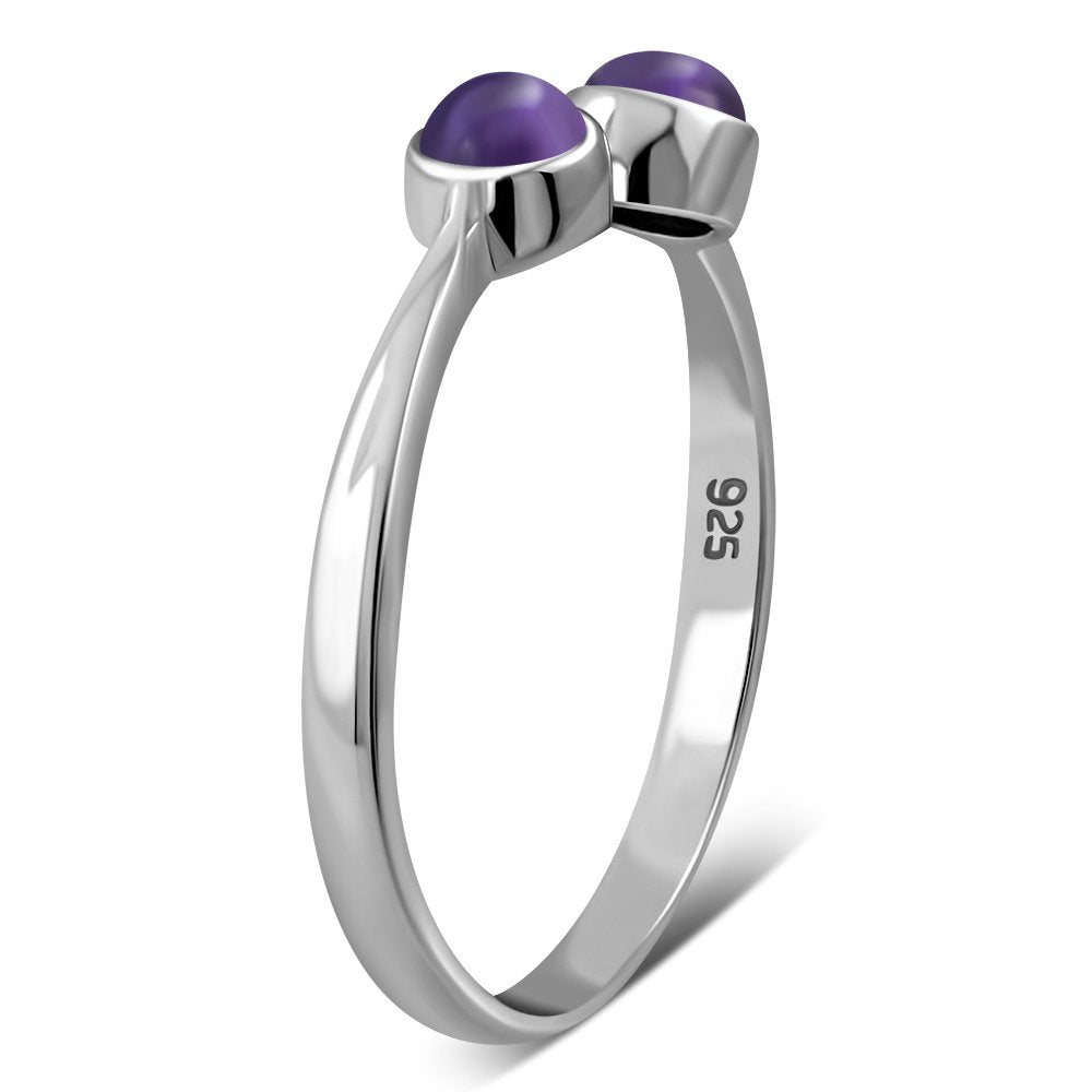 Amethyst Stone Silver Open Ring