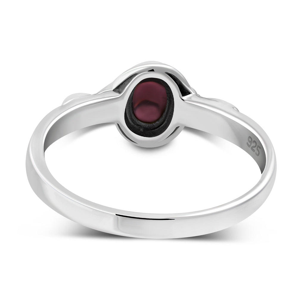 Garnet Stone cab Celtic Silver Ring