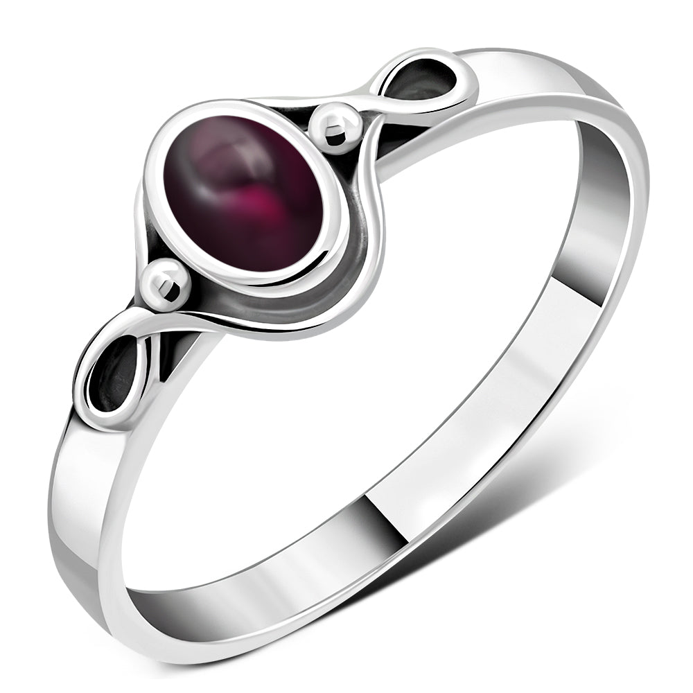 Garnet Stone cab Celtic Silver Ring