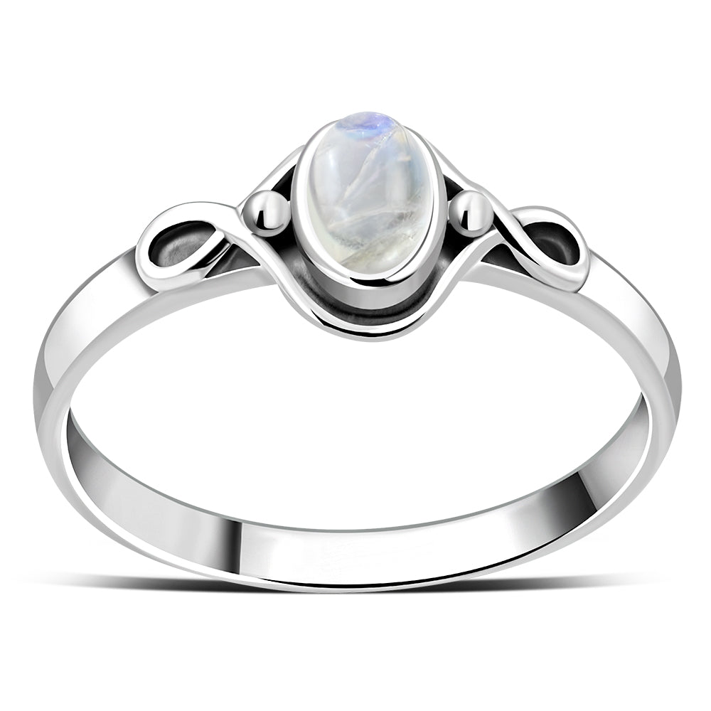 Rainbow Moonstone cab Celtic Silver Ring