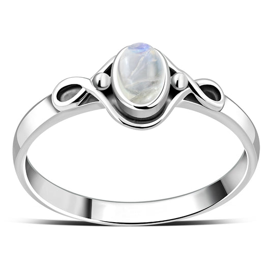 Rainbow Moonstone cab Celtic Silver Ring
