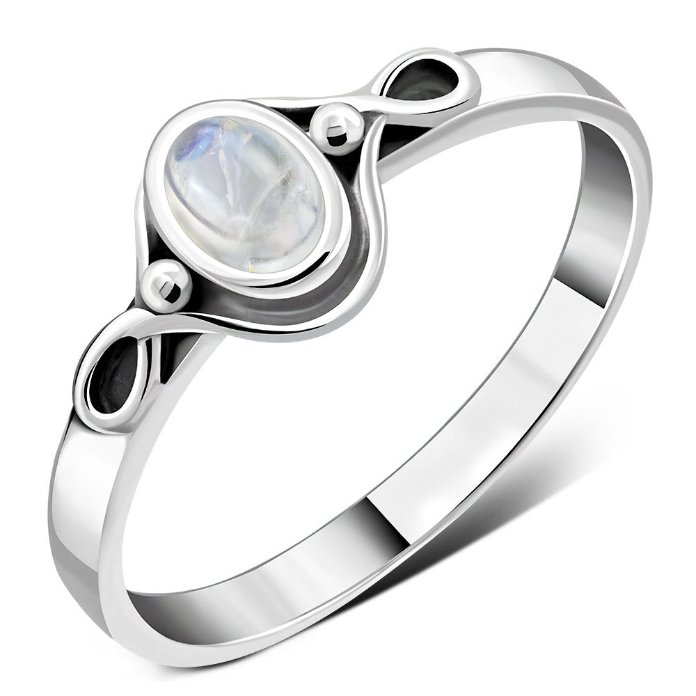 Rainbow Moonstone cab Celtic Silver Ring
