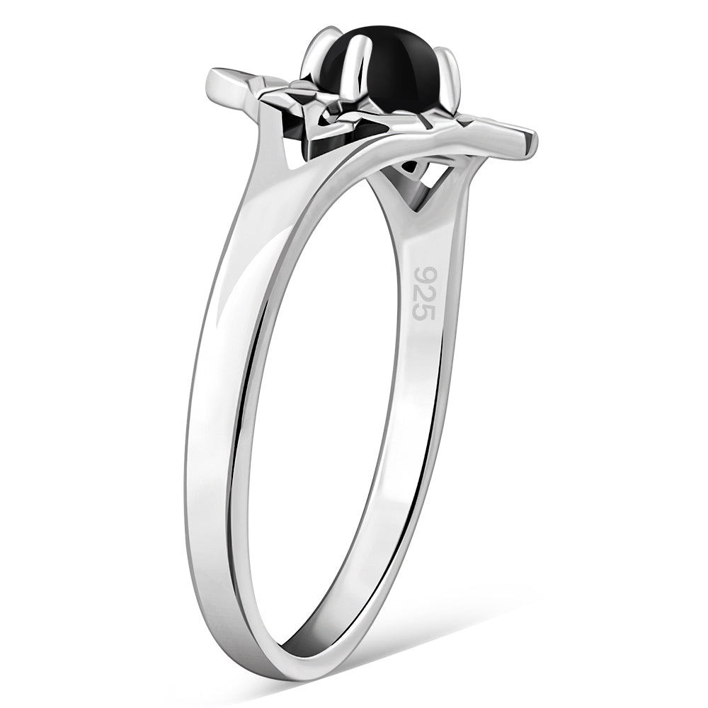 Delicate Black Onyx Celtic Knot Silver Ring
