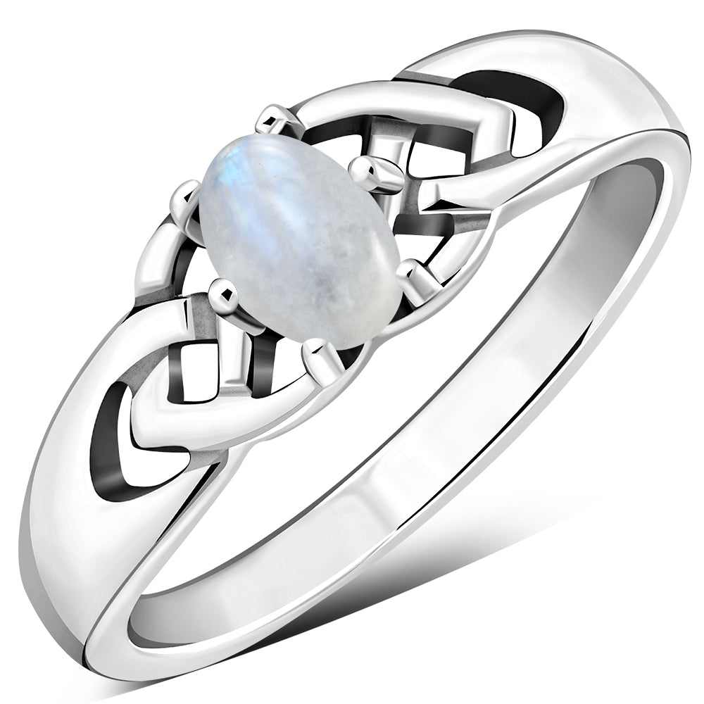 Rainbow Moonstone Celtic Knot Silver Ring