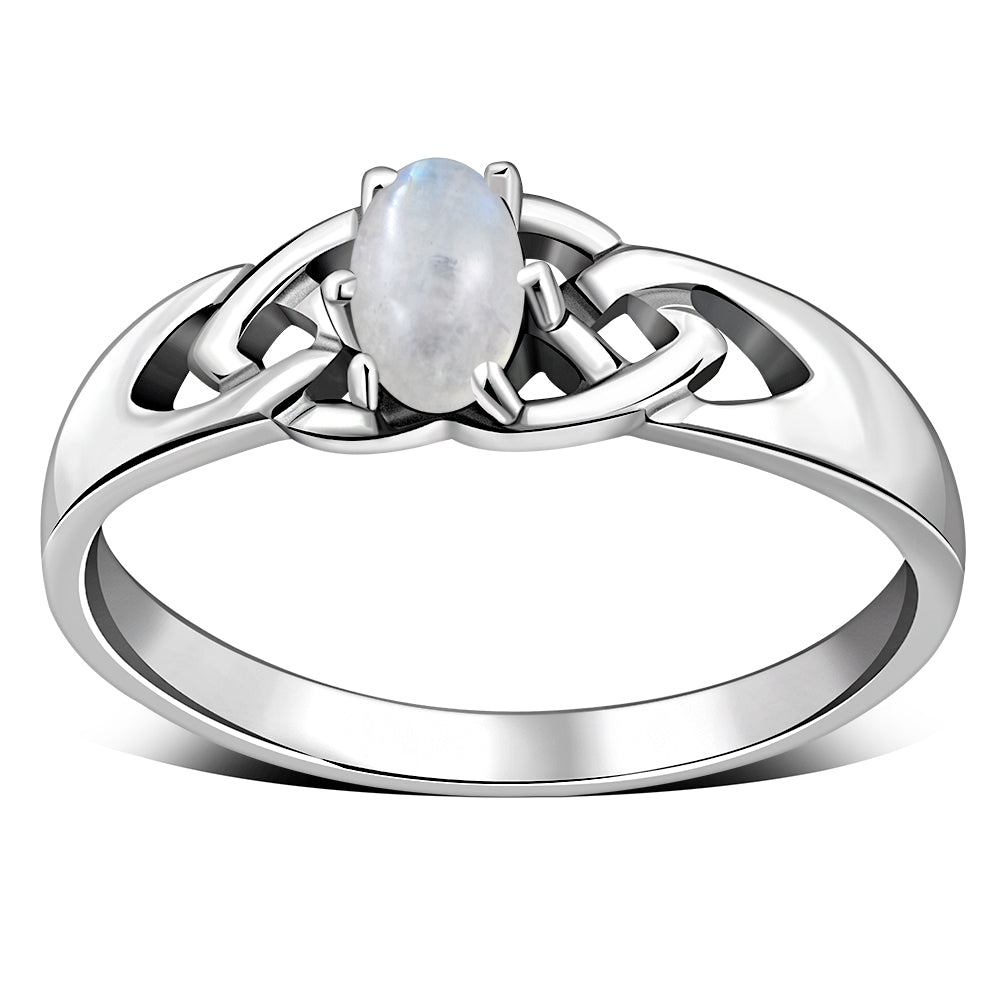 Rainbow Moonstone Celtic Knot Silver Ring