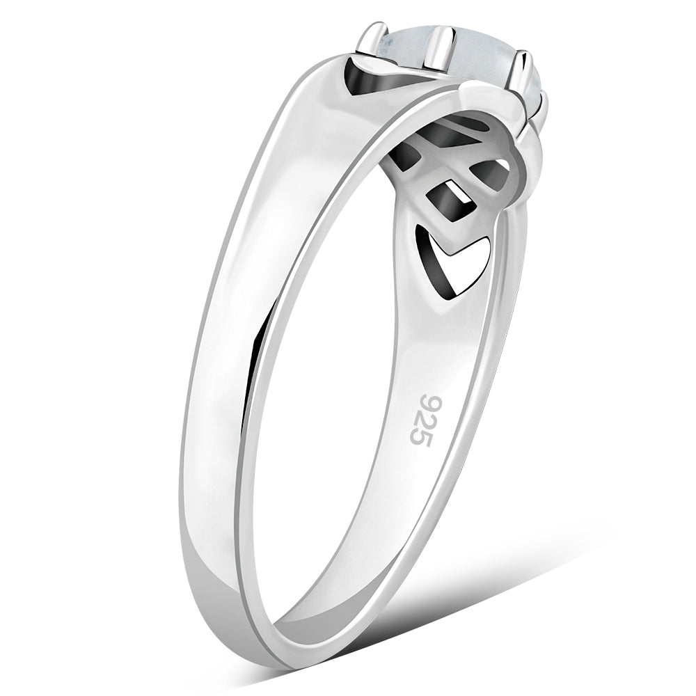 Rainbow Moonstone Celtic Knot Silver Ring
