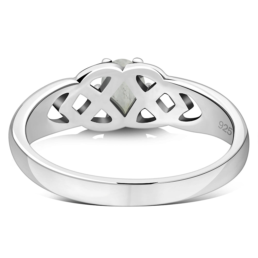 Rainbow Moonstone Celtic Knot Silver Ring