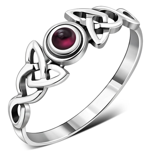 Celtic Trinity Silver Garnet Stone Ring
