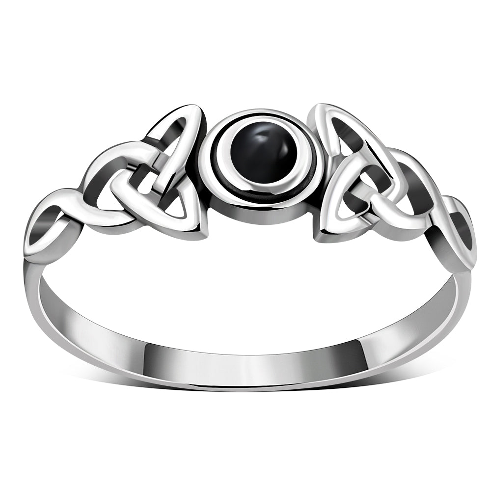 Celtic Trinity Silver Black Onyx Ring