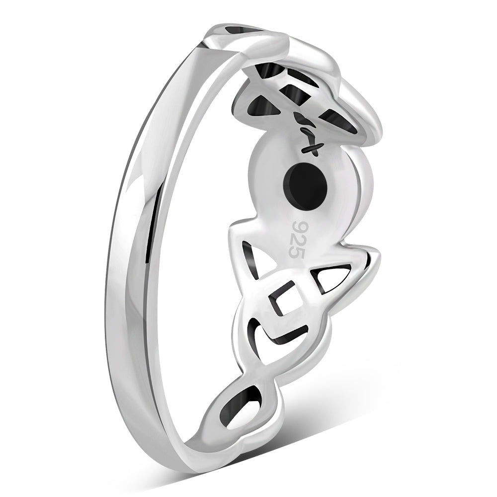 Celtic Trinity Silver Black Onyx Ring